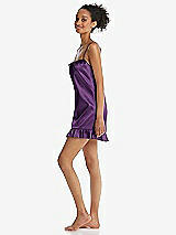 Side View Thumbnail - African Violet Ruffled Hem Mini Stretch Satin Slip with Keyhole Neck - Jordan