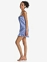 Side View Thumbnail - Periwinkle - PANTONE Serenity  Ruffled Hem Mini Stretch Satin Slip with Keyhole Neck - Jordan