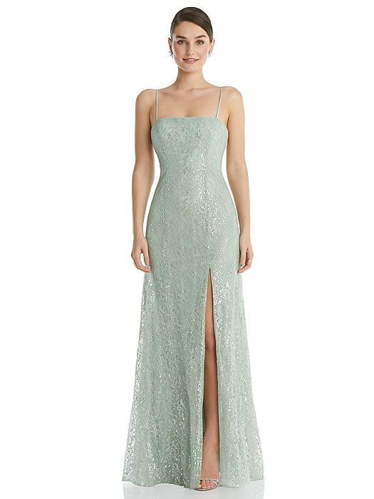 Metallic Lace Trumpet Dress with Adjustable Spaghetti Straps