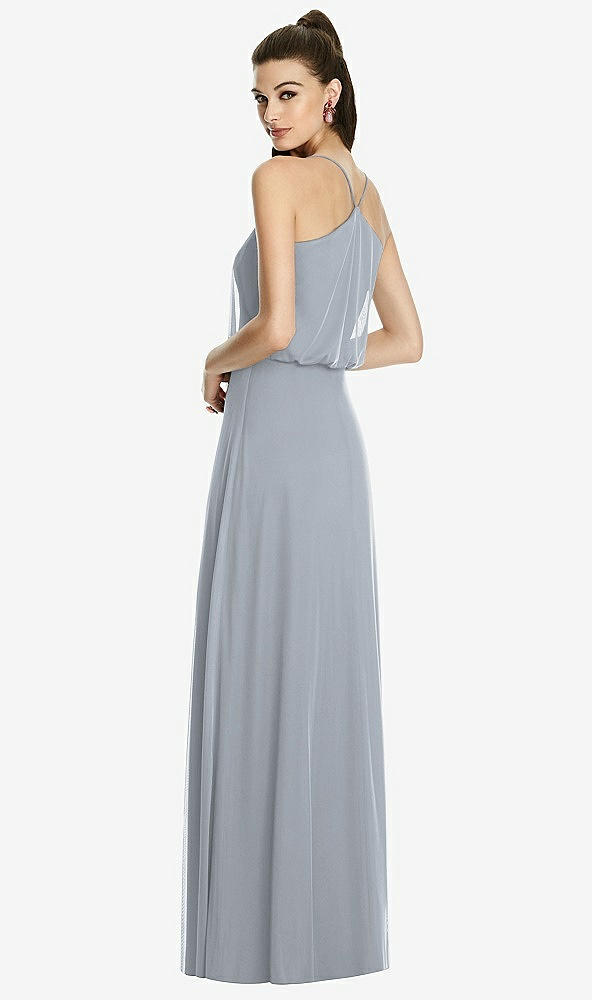 Back View - Platinum Inverted V-Back Blouson A-Line Maxi Dress