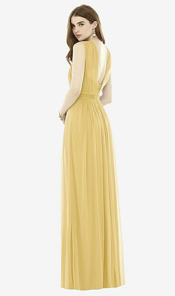 Back View - Maize Twist Halter Low Illusion Back Maxi Dress