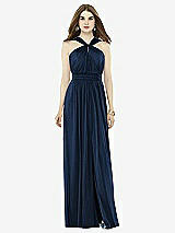 Front View Thumbnail - Midnight Navy Twist Halter Low Illusion Back Maxi Dress