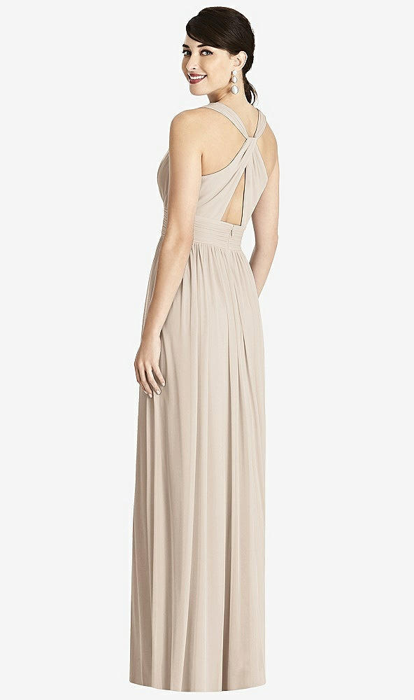 Back View - Nude Gray Shirred Wrap Bodice Twist Back Maxi Dress