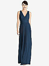 Front View Thumbnail - Sofia Blue Shirred Wrap Bodice Twist Back Maxi Dress
