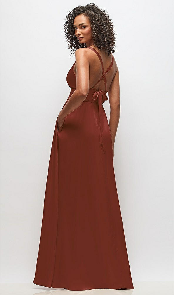 Back View - Auburn Moon Deep V-Neck Shirred Skirt Maxi Dress with Convertible Straps