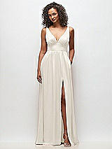 Front View Thumbnail - Ivory Deep V-Neck Shirred Skirt Maxi Dress with Convertible Straps
