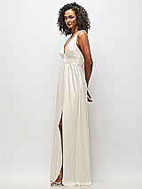 Side View Thumbnail - Ivory Deep V-Neck Shirred Skirt Maxi Dress with Convertible Straps