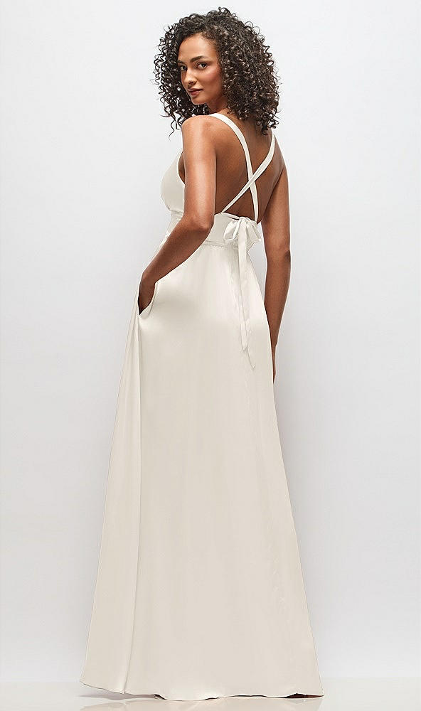 Back View - Ivory Deep V-Neck Shirred Skirt Maxi Dress with Convertible Straps