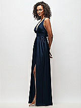 Side View Thumbnail - Midnight Navy Deep V-Neck Shirred Skirt Maxi Dress with Convertible Straps