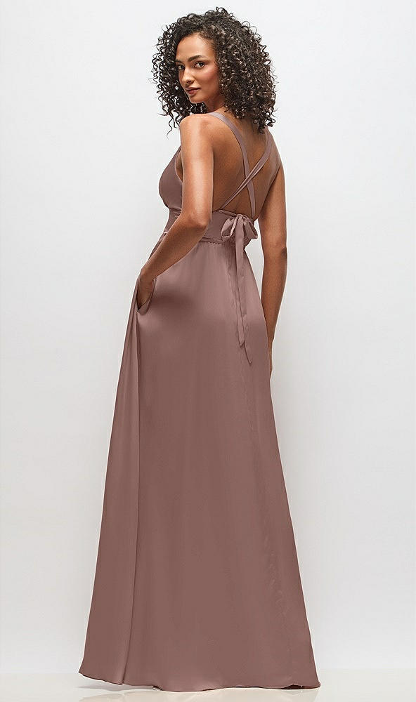Back View - Sienna Deep V-Neck Shirred Skirt Maxi Dress with Convertible Straps