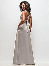 Rear View Thumbnail - Taupe Deep V-Neck Shirred Skirt Maxi Dress with Convertible Straps