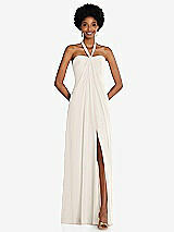 Front View Thumbnail - Ivory Draped Chiffon Grecian Column Gown with Convertible Straps