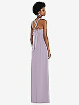 Side View Thumbnail - Lilac Haze Draped Chiffon Grecian Column Gown with Convertible Straps