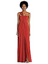 Alt View 1 Thumbnail - Poppy Red Draped Chiffon Grecian Column Gown with Convertible Straps