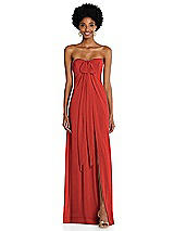 Alt View 3 Thumbnail - Poppy Red Draped Chiffon Grecian Column Gown with Convertible Straps