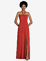 Front View Thumbnail - Poppy Red Draped Chiffon Grecian Column Gown with Convertible Straps