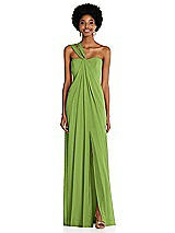 Alt View 1 Thumbnail - Peridot Green Draped Chiffon Grecian Column Gown with Convertible Straps