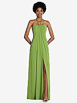 Front View Thumbnail - Peridot Green Draped Chiffon Grecian Column Gown with Convertible Straps