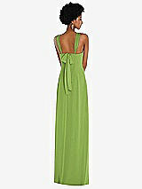 Rear View Thumbnail - Peridot Green Draped Chiffon Grecian Column Gown with Convertible Straps