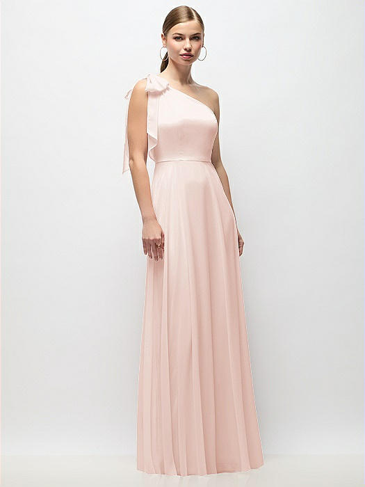 Draped One-Shoulder Maxi Dress with Scarf Bow
