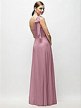 Rear View Thumbnail - Dusty Pink Draped One-Shoulder Maxi Dress with Scarf Bow