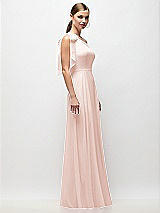 Side View Thumbnail - Blush Draped One-Shoulder Maxi Dress with Scarf Bow