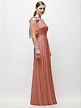 Side View Thumbnail - Desert Rose Draped One-Shoulder Maxi Dress with Scarf Bow