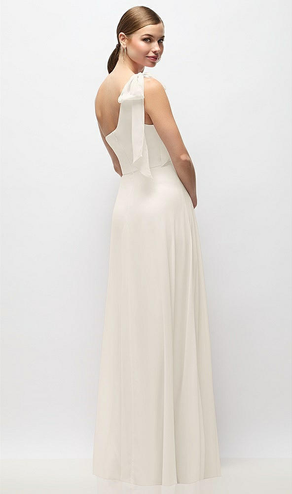 Back View - Ivory Draped One-Shoulder Maxi Dress with Scarf Bow
