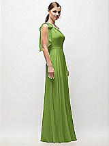 Side View Thumbnail - Peridot Green Draped One-Shoulder Maxi Dress with Scarf Bow