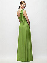 Rear View Thumbnail - Peridot Green Draped One-Shoulder Maxi Dress with Scarf Bow