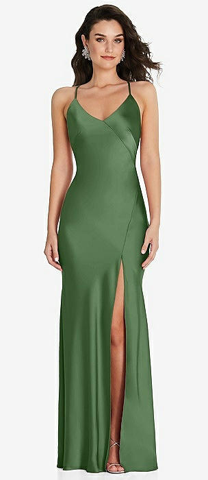 slim fit dress slacks Deep V Neck Wholesale Bridesmaid Dresses With Side Split main image 1