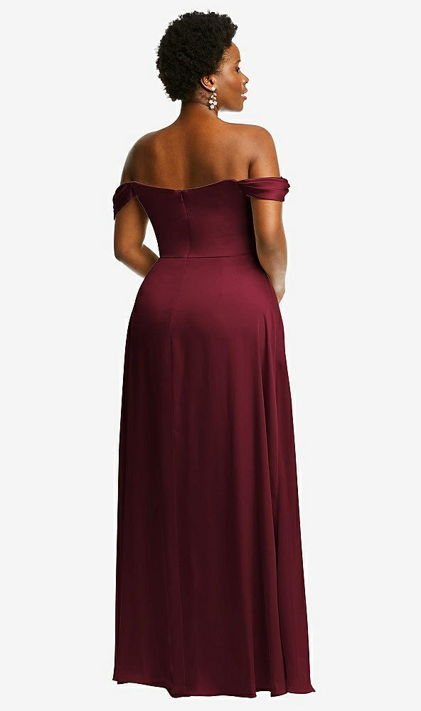 Back View - Cabernet Off-the-Shoulder Flounce Sleeve Empire Waist Gown with Front Slit