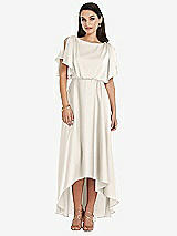 Front View Thumbnail - Ivory Blouson Bodice Deep V-Back High Low Dress with Flutter Sleeves