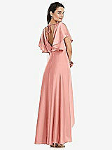 Rear View Thumbnail - Rose Blouson Bodice Deep V-Back High Low Dress with Flutter Sleeves