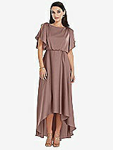 Front View Thumbnail - Sienna Blouson Bodice Deep V-Back High Low Dress with Flutter Sleeves
