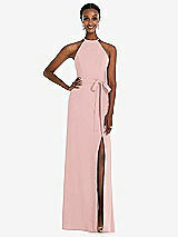 Rear View Thumbnail - Rose Halter Criss Cross Cutout Back Maxi Dress
