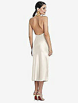Rear View Thumbnail - Ivory Scarf Tie Stand Collar Midi Bias Dress with Front Slit