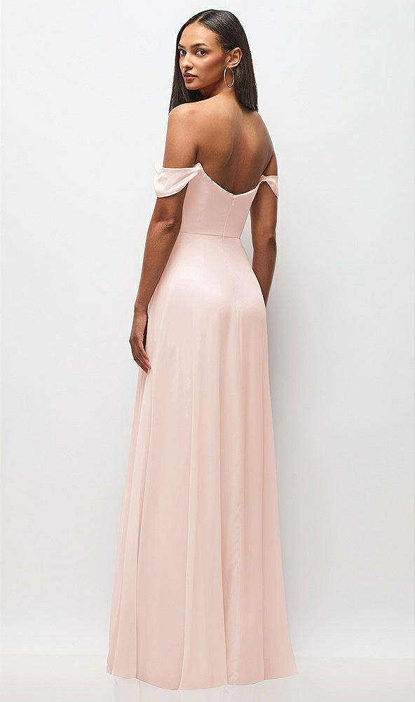 Back View - Blush Off-the-Shoulder Basque Neck Maxi Dress with Flounce Sleeves