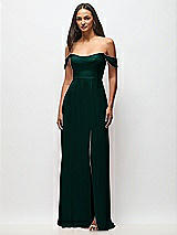 Front View Thumbnail - Evergreen Off-the-Shoulder Basque Neck Maxi Dress with Flounce Sleeves