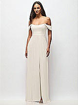 Front View Thumbnail - Ivory Off-the-Shoulder Basque Neck Maxi Dress with Flounce Sleeves