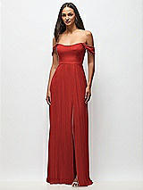 Front View Thumbnail - Poppy Red Off-the-Shoulder Basque Neck Maxi Dress with Flounce Sleeves