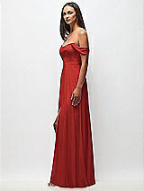 Side View Thumbnail - Poppy Red Off-the-Shoulder Basque Neck Maxi Dress with Flounce Sleeves