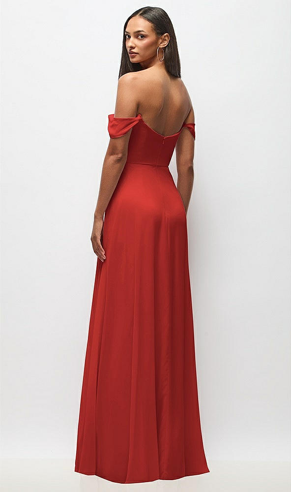 Back View - Poppy Red Off-the-Shoulder Basque Neck Maxi Dress with Flounce Sleeves