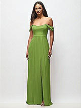 Front View Thumbnail - Peridot Green Off-the-Shoulder Basque Neck Maxi Dress with Flounce Sleeves