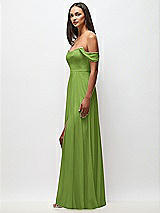 Side View Thumbnail - Peridot Green Off-the-Shoulder Basque Neck Maxi Dress with Flounce Sleeves