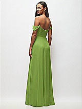Rear View Thumbnail - Peridot Green Off-the-Shoulder Basque Neck Maxi Dress with Flounce Sleeves