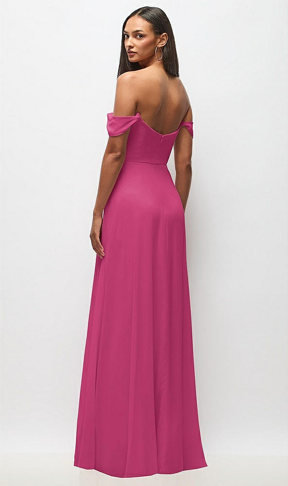 Back View - Tea Rose Off-the-Shoulder Basque Neck Maxi Dress with Flounce Sleeves