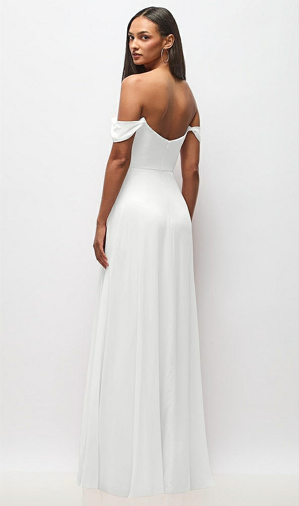 Back View - White Off-the-Shoulder Basque Neck Maxi Dress with Flounce Sleeves