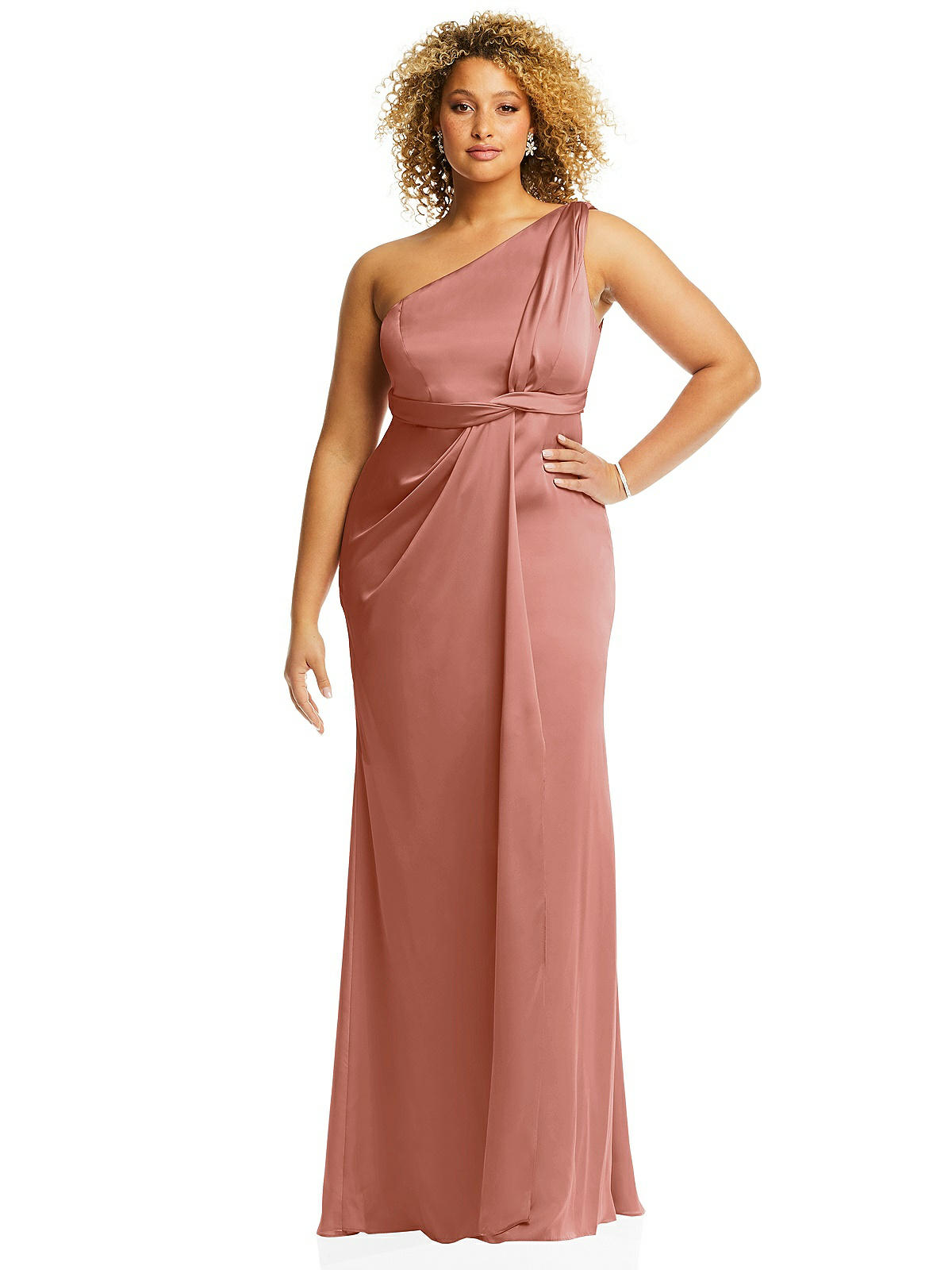 rose gold empire waist dress GLS Long Formal Pleated Empire Waist Prom Dress - Rose Gold - Sleeveless Illusion V-Neck - Size XS main image 0