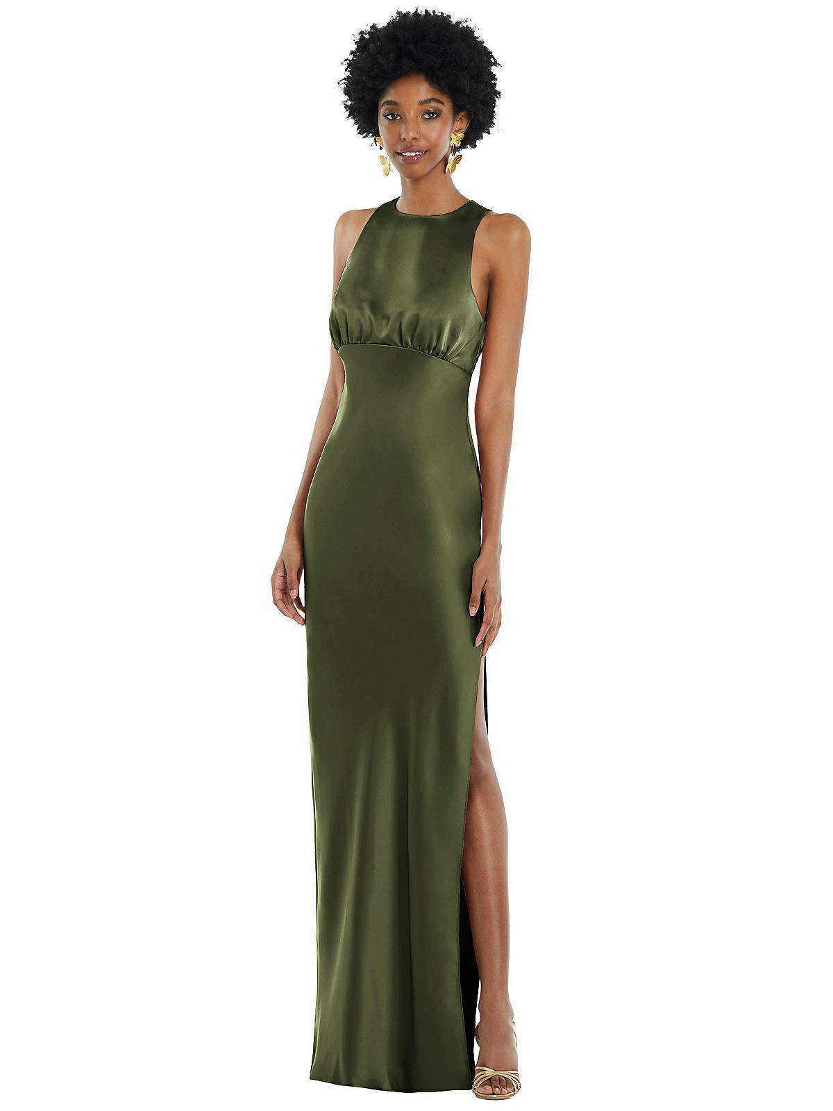 Jewel Neck Sleeveless Maxi Bridesmaid Dress With Bias Skirt In